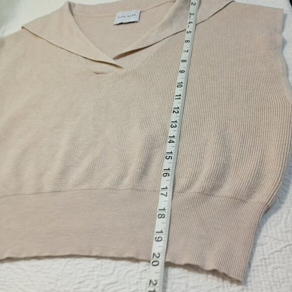 Pink Rose Sweater Vest Beige Knit Sleeveless With Collar Womens L - Picture 8 of 9